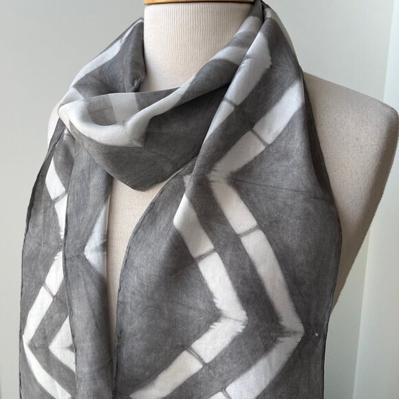 100% Silk Artist Made Natural Resist Dye Shibori Scarf - Picture 1 of 3